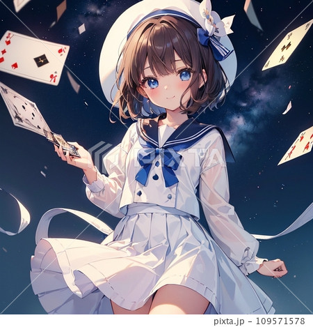 手品を披露する女子高生(Generative AI)のイラスト素材 [109571578