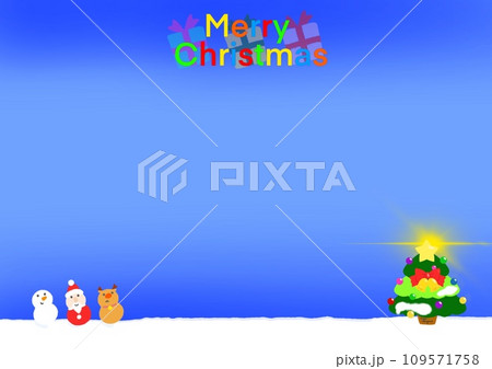 雪だるまとクリスマスツリーの背景フレーム 雪だるまとクリスマスツリーの背景フレーム 109571758