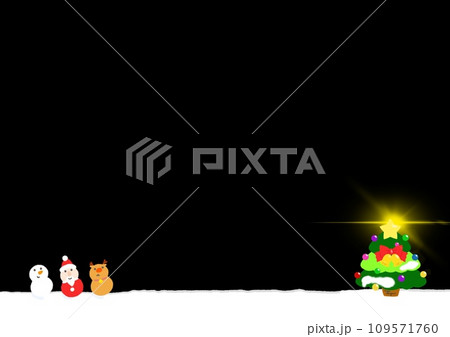 雪だるまとクリスマスツリーの背景フレーム 109571760