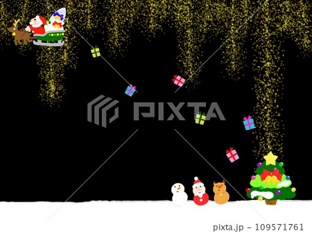 雪だるまとクリスマスツリーの背景フレーム 雪だるまとクリスマスツリーの背景フレーム 109571761