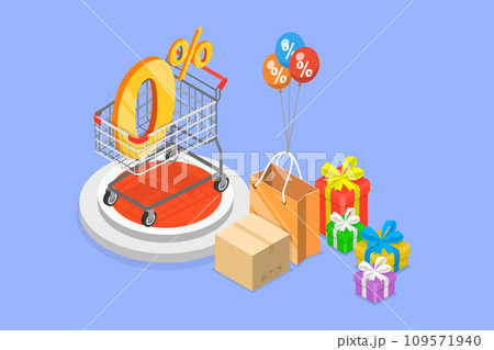 3D Isometric Flat Vector Illustration of 0 percent Interest Fee 109571940