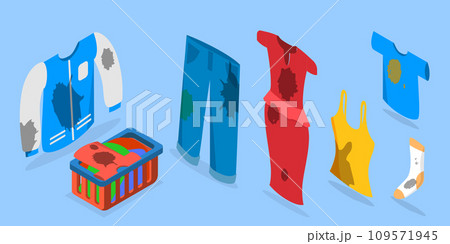 3D Isometric Flat Vector Set of Dirty Clothes 3D Isometric Flat Vector Set of Dirty Clothes 109571945
