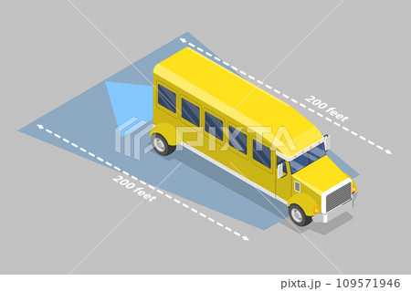 3D Isometric Flat Vector Illustration of School Bus Blind Spot Area 109571946