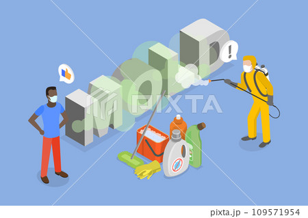 3D Isometric Flat Vector Illustration of Professional Disinfector 109571954