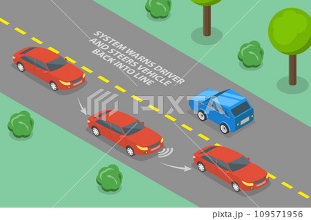 3D Isometric Flat Vector Illustration of Lane Departure Warning System 109571956