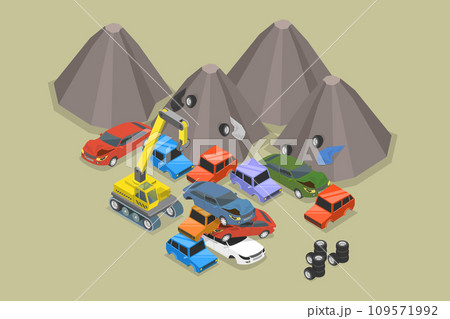 3D Isometric Flat Vector Illustration of Car Dump Junkyard 3D Isometric Flat Vector Illustration of Car Dump Junkyard 109571992