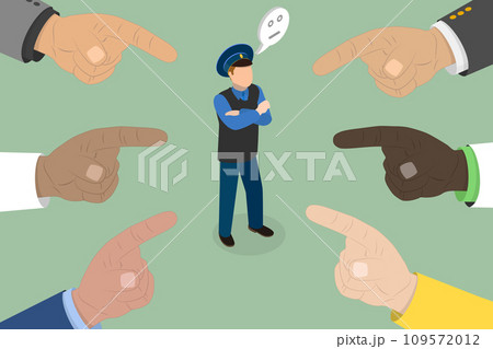 3D Isometric Flat Vector Illustration of Public Blaming a Policeman 109572012