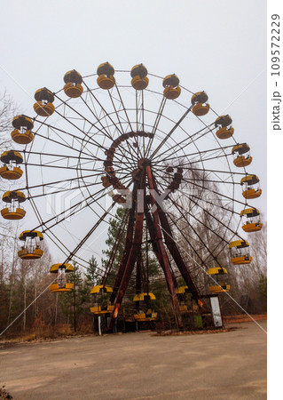 Abandoned Ferris Wheel in the amusement park of ghost town Pripyat in Chernobyl Exclusion Zone, Ukraine Abandoned Ferris Wheel in the amusement park of ghost town Pripyat in Chernobyl Exclusion Zone, Ukraine 109572229