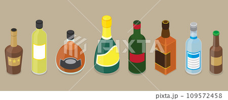 3D Isometric Flat Vector Set of Bottles with Alcohol Drinks 109572458
