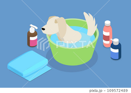 3D Isometric Flat Vector Illustration of Relaxing Time For Domestic Pet 109572489