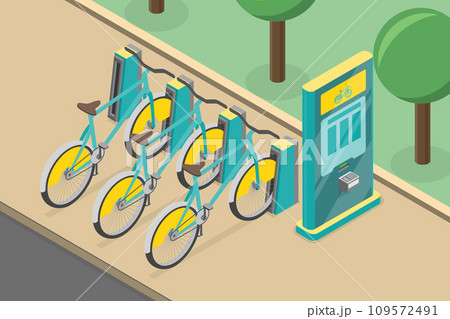 3D Isometric Flat Vector Illustration of Rental Bicycles 3D Isometric Flat Vector Illustration of Rental Bicycles 109572491