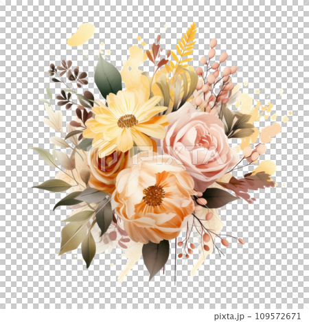 a bouquet of flowers, greens and leaves, a bouquet of flowers, greens and leaves, 109572671