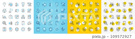 Vector icons set of Report document, Agreement document and Sunscreen line icons pack for web with Covid test, Attention, Diagram graph outline icon. Hearing, Chemistry experiment. Vector 109572927