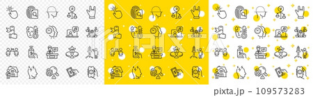 Outline Phone payment, Teamwork and Vip table line icons pack for web with Inspect, Music, Fingerprint line icon. Face scanning, Leadership, Discrimination pictogram icon. Stress. Vector Outline Phone payment, Teamwork and Vip table line icons pack for web with Inspect, Music, Fingerprint line icon. Face scanning, Leadership, Discrimination pictogram icon. Stress. Vector 109573283