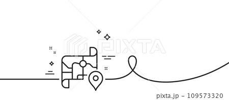 Map line icon. Continuous one line with curl. Road trip sign. Journey route distance symbol. Map single outline ribbon. Loop curve pattern. Vector Map line icon. Continuous one line with curl. Road trip sign. Journey route distance symbol. Map single outline ribbon. Loop curve pattern. Vector 109573320