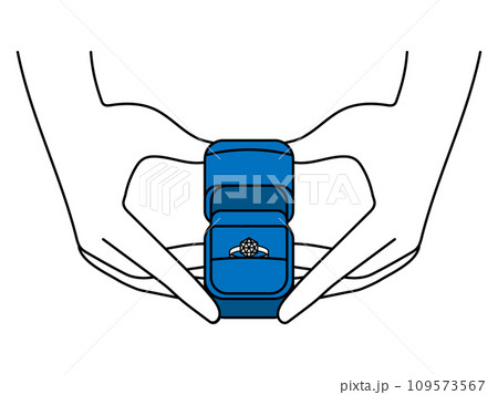 青いケースのプロポーズリングを差し出す手 109573567