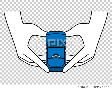 青いケースのプロポーズリングを差し出す手 109573567