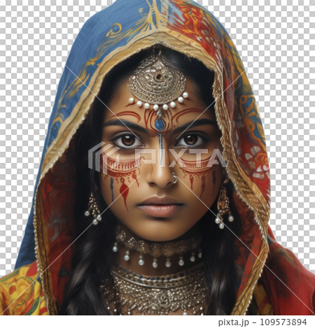 Indian girl With Colored Face, isolated Indian girl With Colored Face, isolated 109573894
