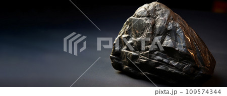 Talnakhite is a rare precious natural stone on a black background. AI generated. Header banner mockup with space. 109574344
