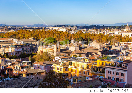 Gorgeous aerial view of the city center in Rome at sunny sunset Gorgeous aerial view of the city center in Rome at sunny sunset 109574548