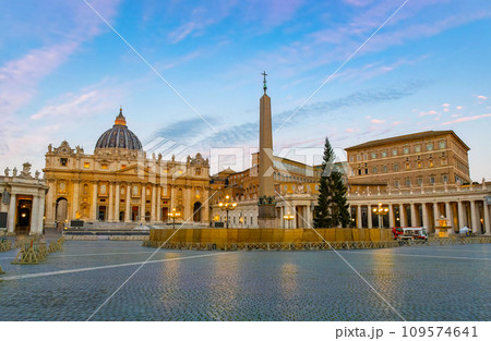 St. Peter's Basilica and Obelisk of St Peter's Square in Vatican, Italy St. Peter's Basilica and Obelisk of St Peter's Square in Vatican, Italy 109574641