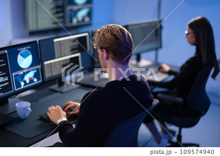 Professional cyber security team working to prevent security threats, find vulnerability and solve incidents 109574940