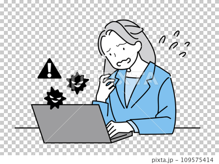 A woman in a suit panics after being infected with a computer virus 109575414