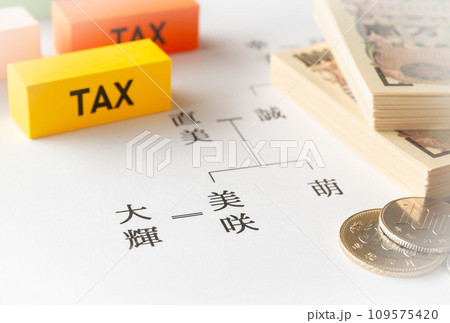 家系図と税金　夫婦　婿　婿養子　相続 109575420