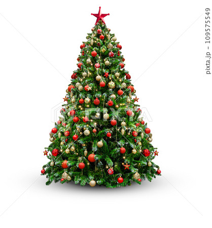 Decorated Christmas tree for new year isolated on white Decorated Christmas tree for new year isolated on white 109575549