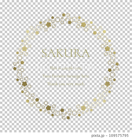 Material_Frame_帶有櫻花圖案的春季裝飾框架。奢華的金色環繞設計 109575795