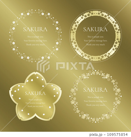 素材_フレームのセット_桜をモチーフにした春の飾り枠。ゴールドの高級感ある囲みのデザイン 素材_フレームのセット_桜をモチーフにした春の飾り枠。ゴールドの高級感ある囲みのデザイン 109575854