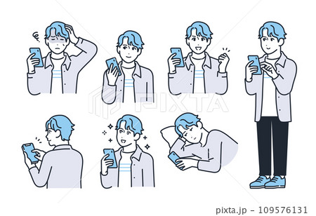 スマートフォンと若い男性のシンプルなベクターイラストセット素材 109576131