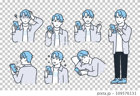 智慧型手機和年輕人的簡單向量插圖集素材 109576131