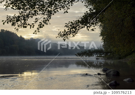 Foggy morning on the river 109576213