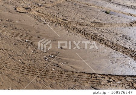 landslides on a country road after heavy rains and rains in summer landslides on a country road after heavy rains and rains in summer 109576247