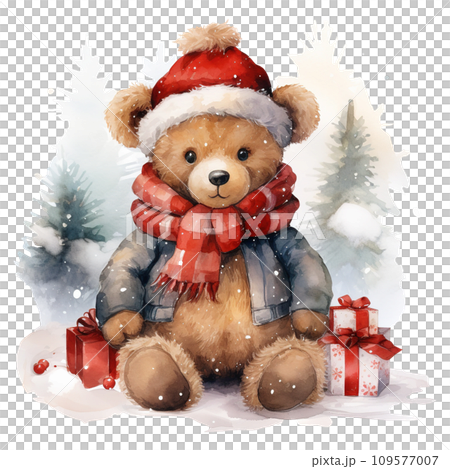 teddy bear with a bow and a gift box. AI generated 109577007