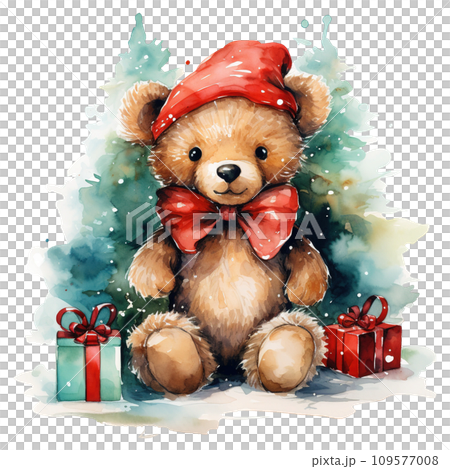 teddy bear with a bow and a gift box. AI generated 109577008