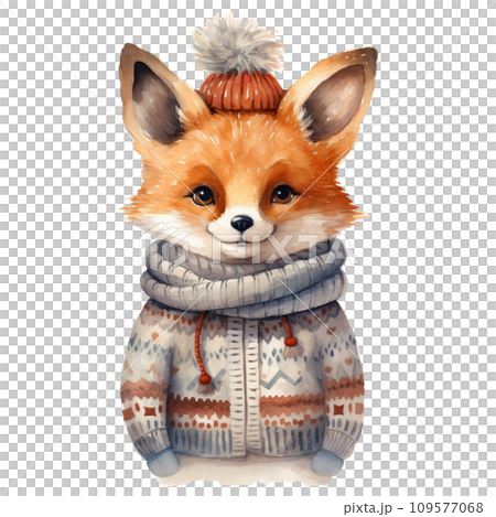 cute fox wearing a sweater. AI generated image 109577068