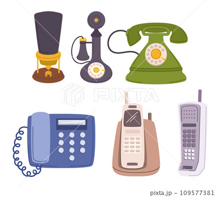 Vintage Telephone Collection. An Array Of Rotary And Push-button Models, Telling The Story Of Communication Vintage Telephone Collection. An Array Of Rotary And Push-button Models, Telling The Story Of Communication 109577381