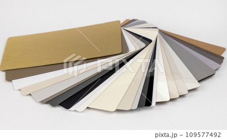 Collection of samples of glossy panels for furniture production. The concept of glossy panels production. 109577492