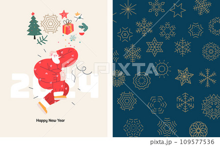 Christmas postcards with Santa Claus - modern flat vector concept illustrations of the Christmas and New Year symbols, vertical postcards set 109577536