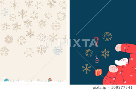 Christmas postcards with Santa Claus - modern flat vector concept illustrations of the Christmas and New Year symbols, vertical postcards set Christmas postcards with Santa Claus - modern flat vector concept illustrations of the Christmas and New Year symbols, vertical postcards set 109577541