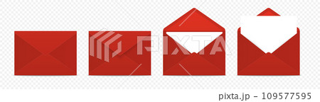 Vector Red Envelopes with Blank Letter. Folded, Unfolded Isolated Envelope Set. Design Template. Message, Notification, Mailing, Surprise and Congratulations Concept Vector Red Envelopes with Blank Letter. Folded, Unfolded Isolated Envelope Set. Design Template. Message, Notification, Mailing, Surprise and Congratulations Concept 109577595