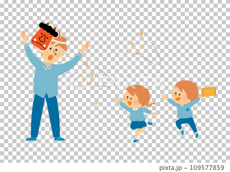 節分期間一家人丟豆子的插畫素材 109577859