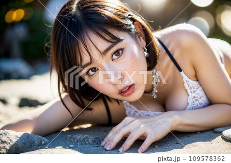 【AI画像】若いビキニを着たグラビアと温泉旅行 109578362