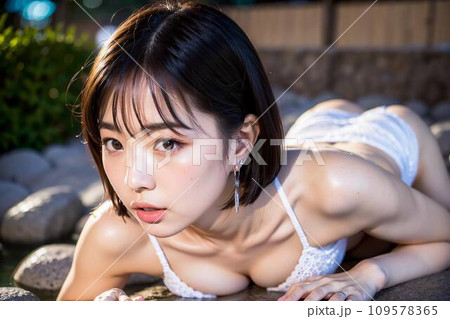 【AI画像】若いビキニを着たグラビアと温泉旅行 109578365