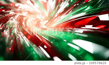 赤と緑のクリスマスカラーのきらめく渦の背景「AI生成画像」 109578620