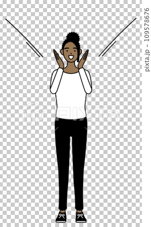 African woman putting her hand over her mouth to attract people African woman putting her hand over her mouth to attract people 109578676