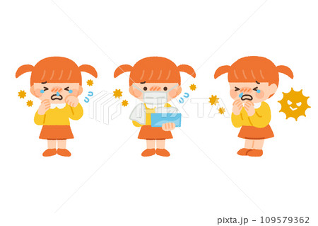 花粉症の症状で苦しむ子供・女の子のイラスト素材 花粉症の症状で苦しむ子供・女の子のイラスト素材 109579362