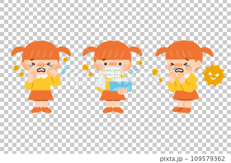 花粉症の症状で苦しむ子供・女の子のイラスト素材 花粉症の症状で苦しむ子供・女の子のイラスト素材 109579362